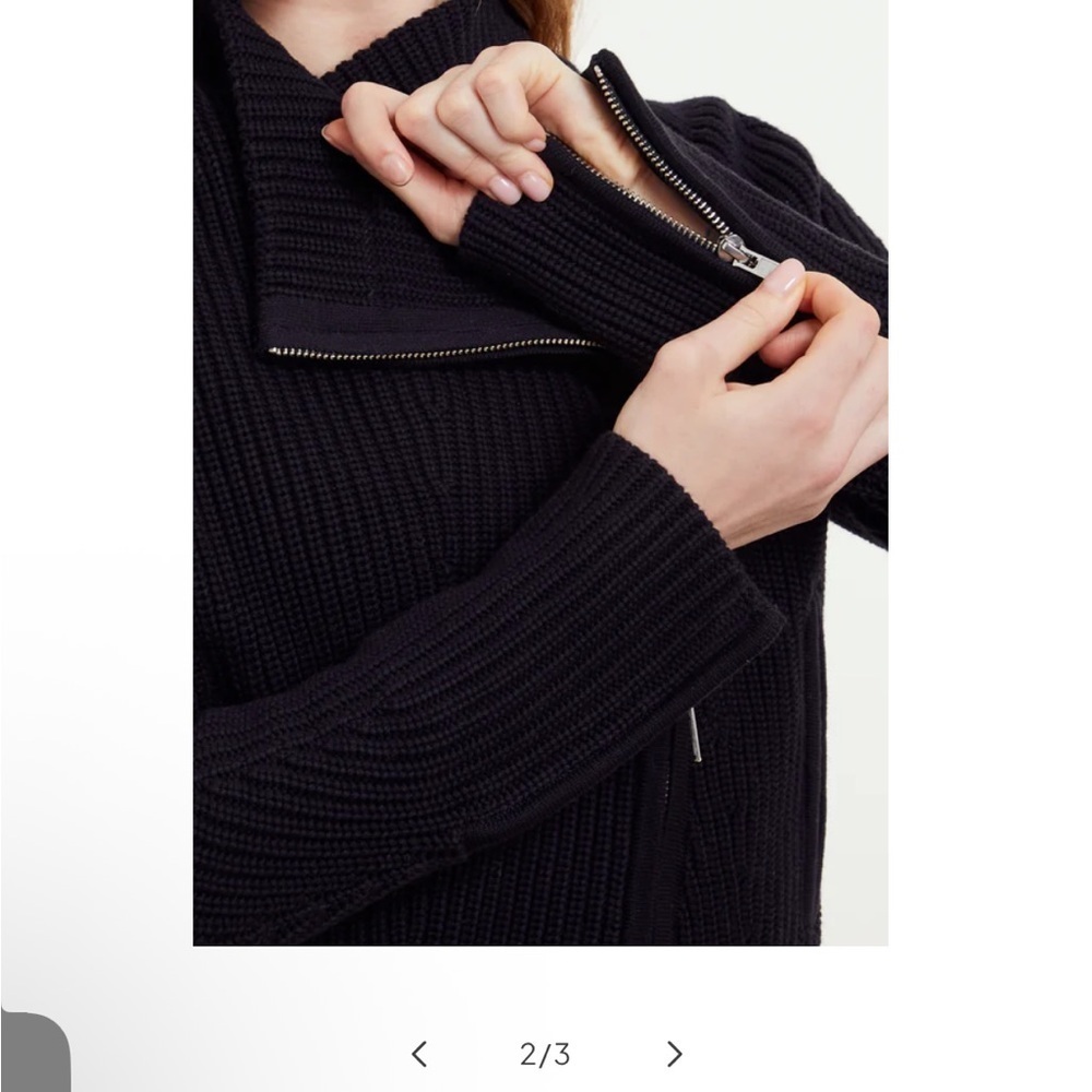 Isla Elegant Black Ribbed Asymmetrical Zip Jacket - Picture 4 of 5